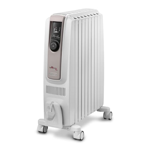De'Longhi Dragon 4 TRDSX40820E.WB, Oil Filled Radiator with Electronic Timer, 2000W, White/Beige
