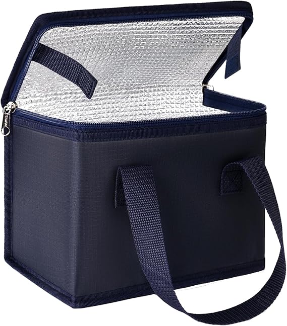 TEAMOOK Folding Lunch Bag Insulated Lunch Box Cool Bag Navy Blue 4-6 cans