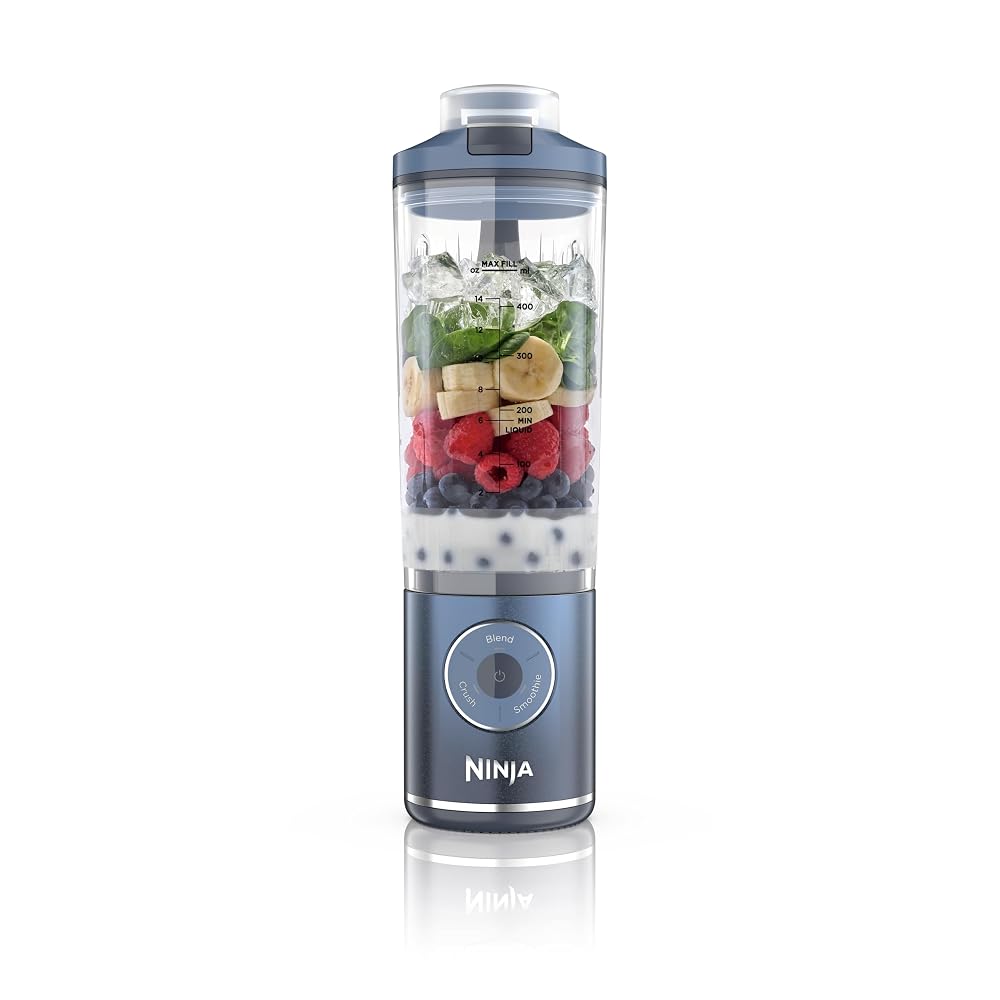 Ninja Blast Max Portable Blender, 570ml, Rechargeable Battery, Blending Cup & Leak-proof Lid, 3x Blend Functions, Blends Ice & Frozen Fruit, Navy (BC251UKNV)