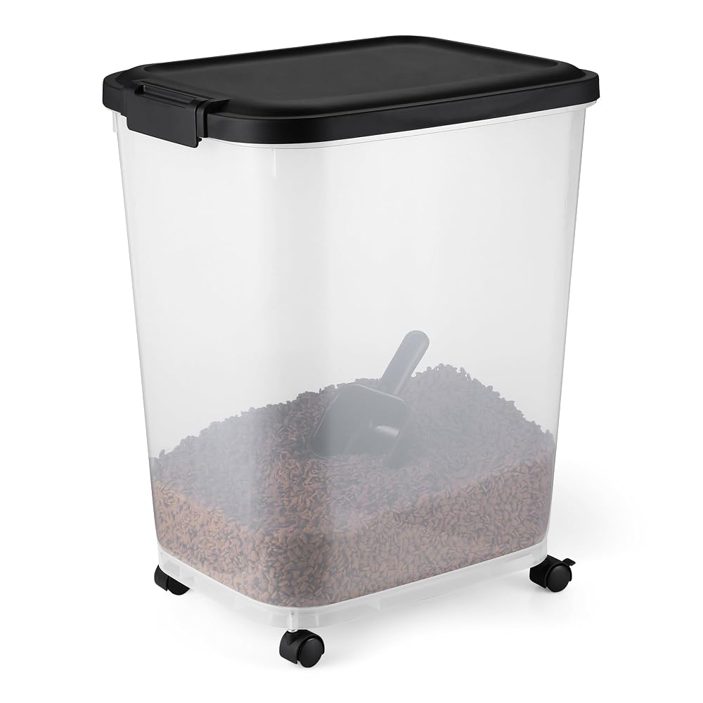 Amazon Basics Pet Food Storage Container with Wheels and Scoop, Airtight, 22.6 kg (52L)