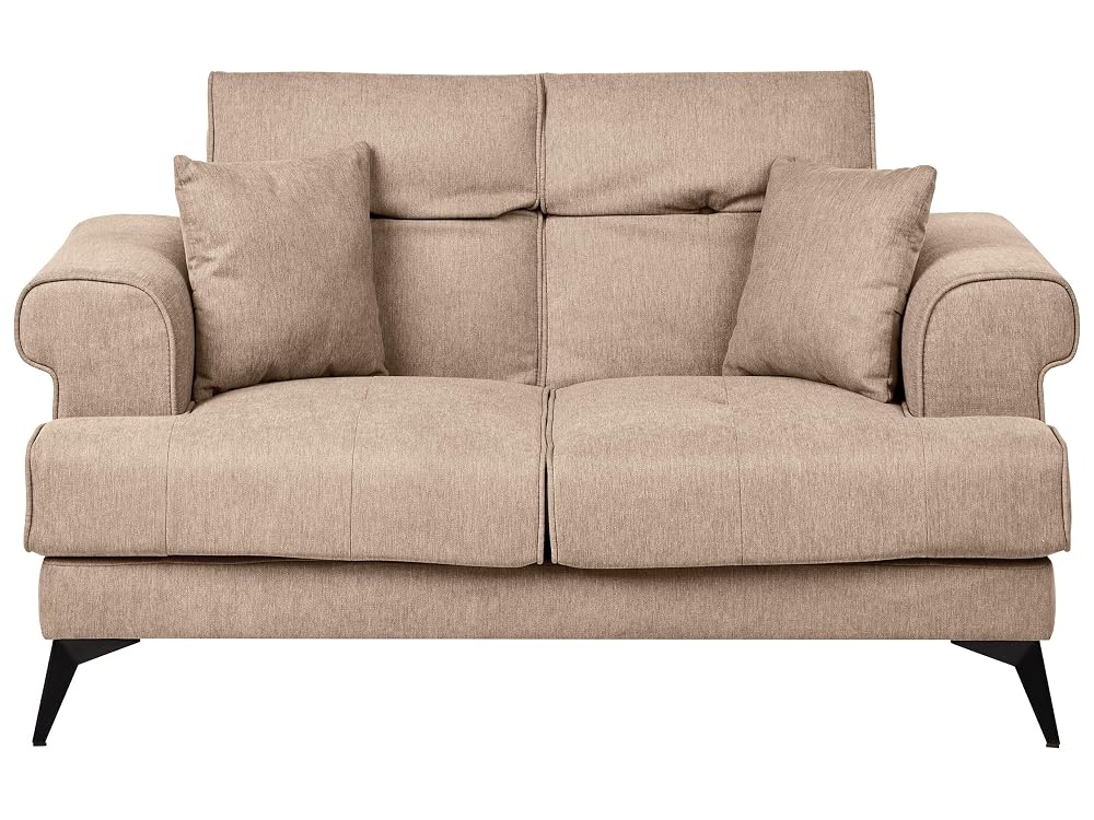 Beliani Modern Upholstered 2 Seater Sofa Fabric with Adjustable Headrests, Light Brown (Skive)