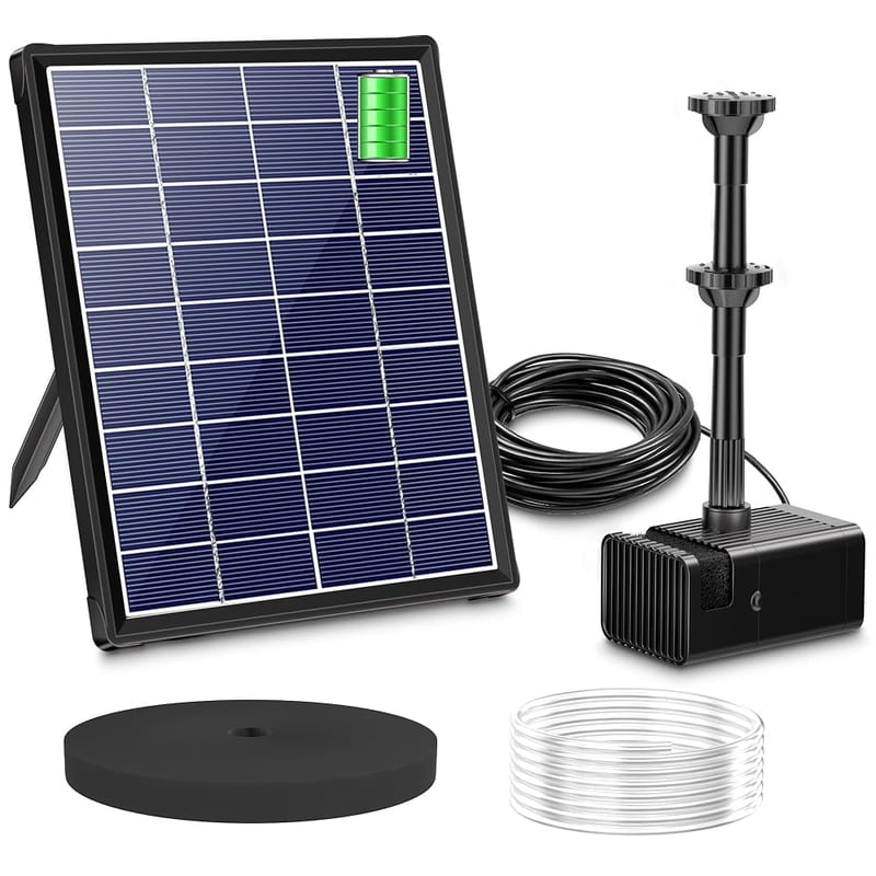 Biling Solar Pond Fountain with Battery Backup, 6W 300L/H Solar Water Pump with 3000mAh Battery Backup, 5ft Tubing, for Garden Ponds