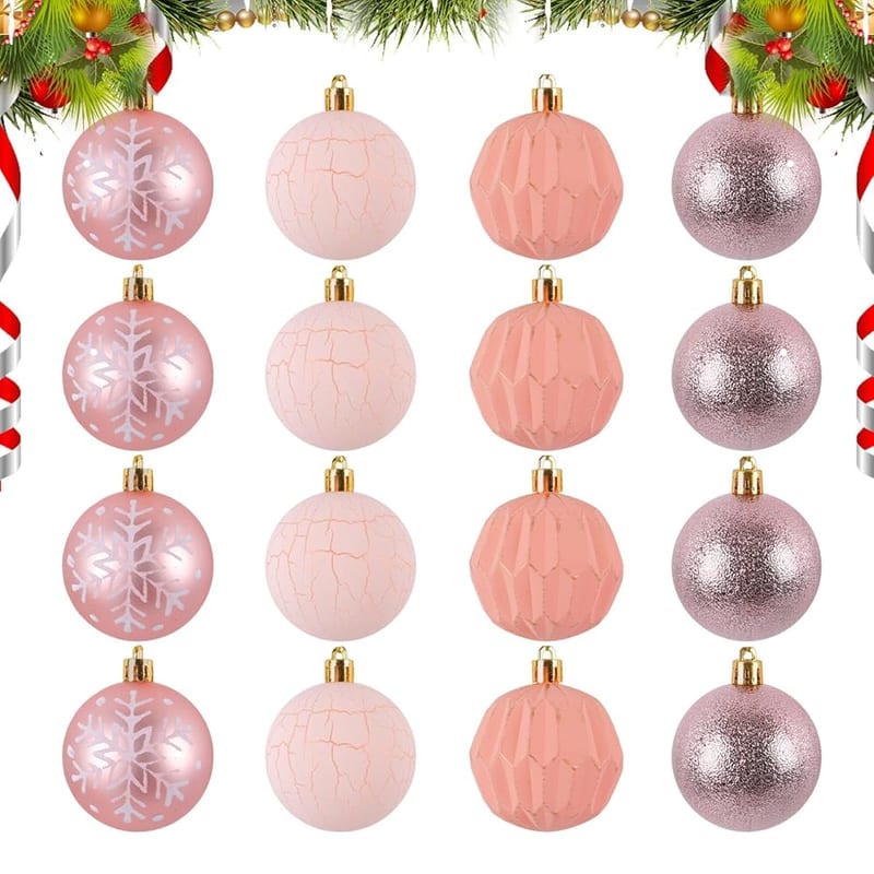 Shatterproof Christmas Baubles, Christmas Bauble Ornament Set — 16 x Christmas Tree Bauble Decorations, 2.36 Inch Vintage Cracks Design
