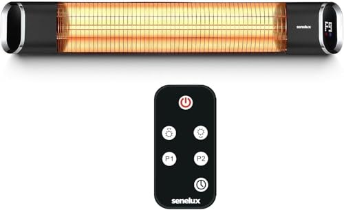 Senelux Electric Infrared Patio Heater Wall Mounted 2000W | IP65 Water-Resistant Heater for Indoor & Outdoor Use | Remote Control | Adjustable Timer & 9 Heat Levels | LED Display | Energy Efficient