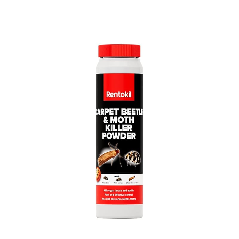 RENTOKIL Carpet Beetle & Moth Killer Powder - Fast Acting Treatment - 150g, Kills Larvae and Adults, Also Effective Against Clothes Moths and Ants