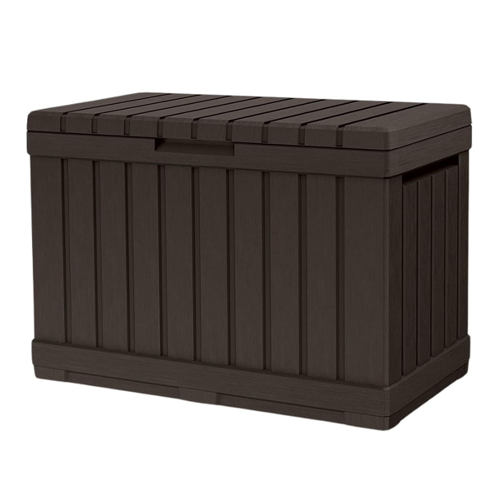 Keter Kentwood 190L Outdoor Resin Garden Storage Box, Brown, Weatherproof Wood-Effect Panels