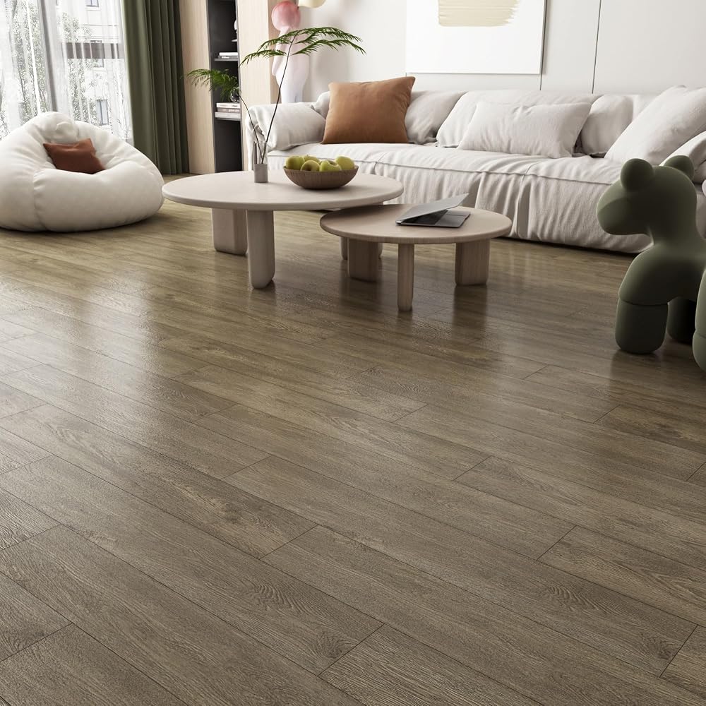 YENHOME 90x15cm Natural Wood Vinyl Flooring, 17 Pcs Peel and Stick Floor Tile, Waterproof Wood Plank Flooring for Bathroom and Kitchen