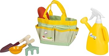 small foot Garden Bag with Tools "Tiny Garden", kid-friendly garden tool set, wood & metal, for ages 3+ years, 12664
