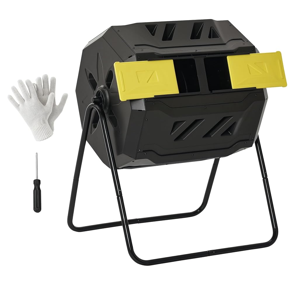 Outsunny 160L Tumbling Compost Bin, Dual Chamber, Yellow