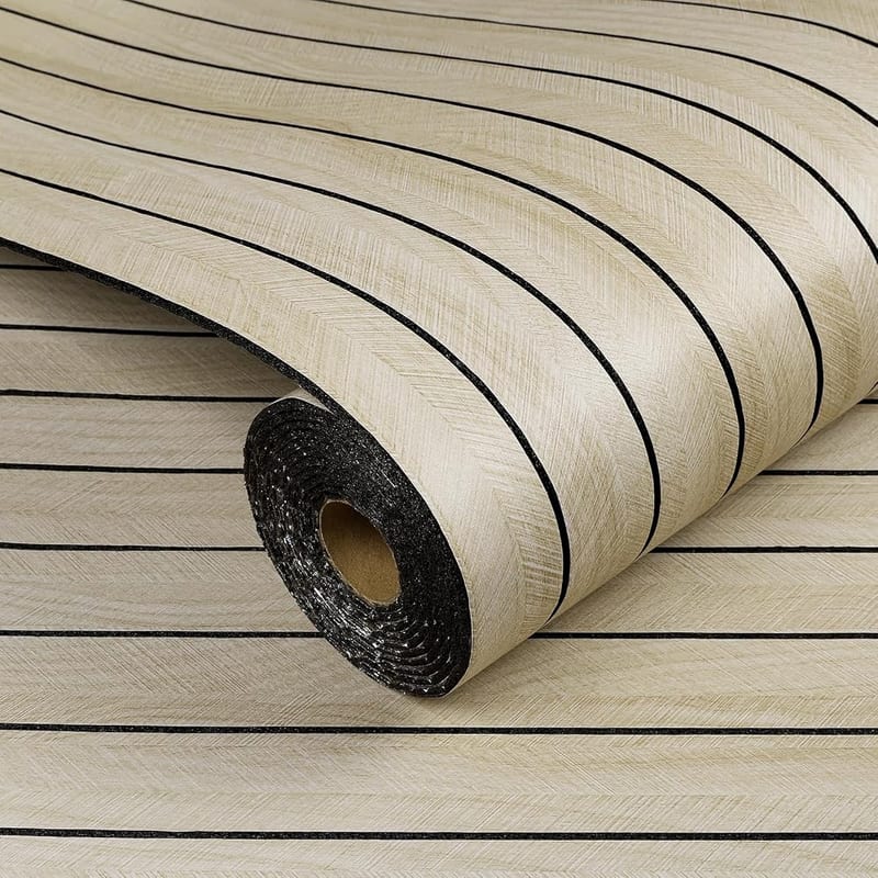 Livelynine 3D Wood Panels for Walls - Natural Beige Wood Herringbone Grain Peel and Stick Wall Panel Roll