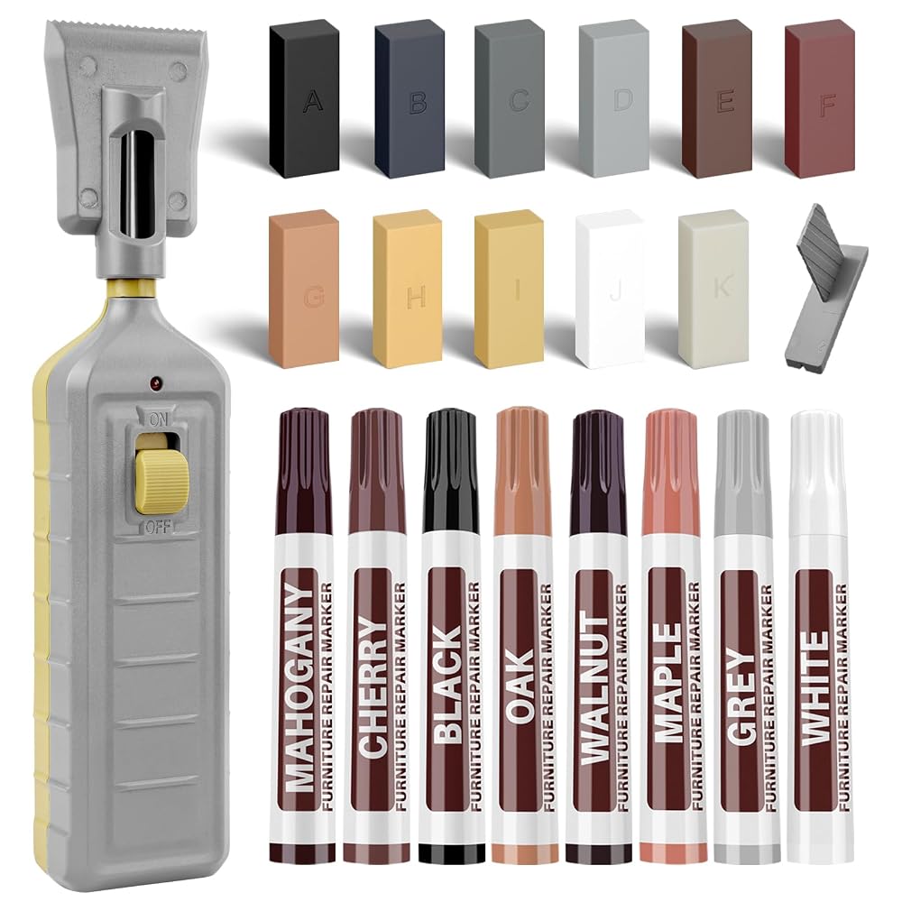 Hardwood Laminate Floor Repair Kit -11PCS Vinyl Floor Wax with 8PCS Wood Touch Up Marker, Linoleum Repair Kit Restore Any Scratches, Stains, Cracks, Hole for Floor, Door, Cabinet on Wood Furniture