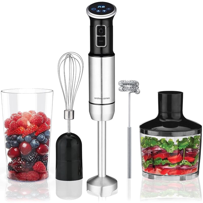 Andrew James 5-in-1 Hand Blender Set, 1000W Immersion Blender, 8-Speed Turbo Boost with Beaker, Chopper and Whisk
