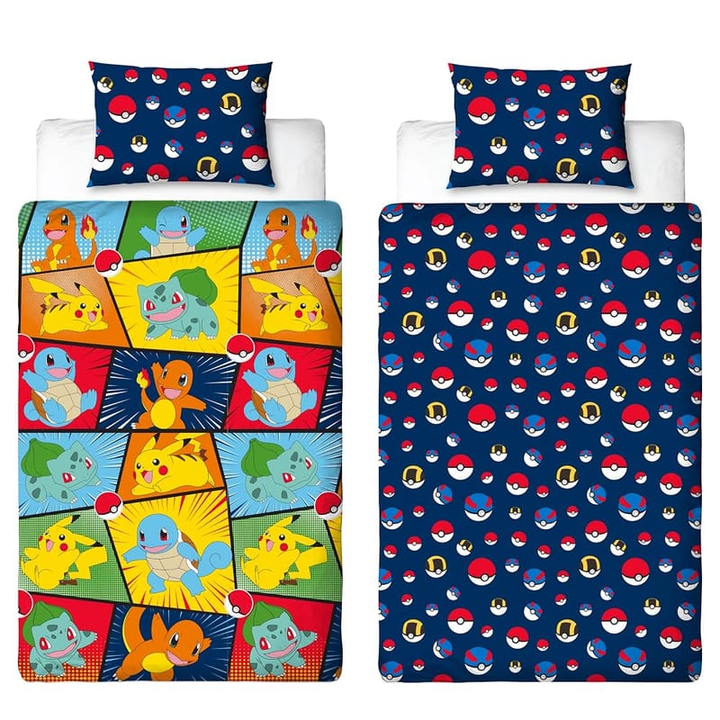 Pokemon Officially Licensed Single Duvet Cover Set, Classic Characters, Reversible Bedding with Pillowcase