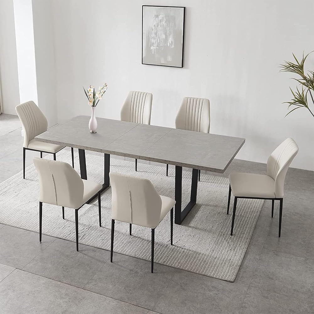 JIEXI Extendable Dining Table 4-6 Seater with 6 White Chairs