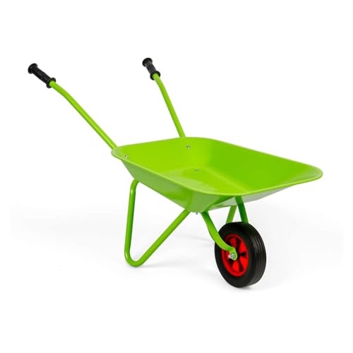 Bigjigs Toys Green Garden Wheelbarrow, Lightweight Metal Gardening Tool