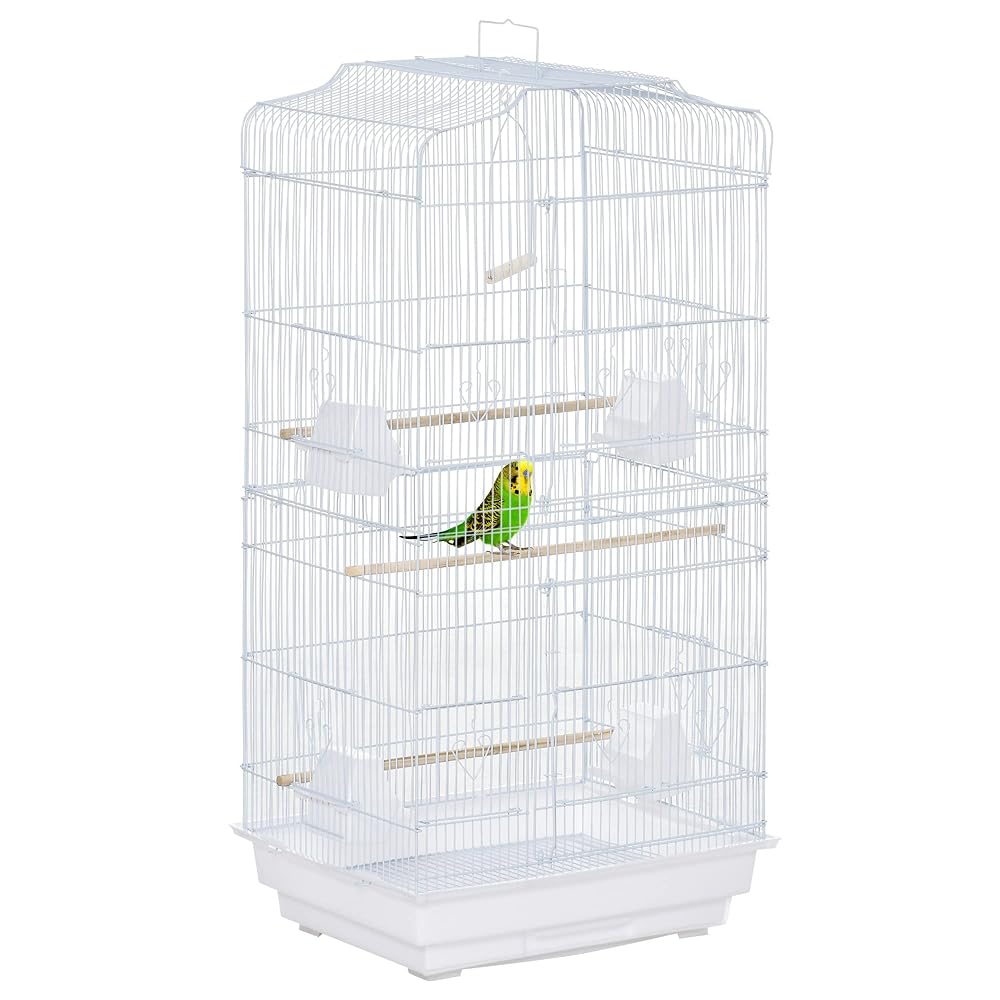PawHut Bird Cage with Perches, Food Bowls, Swing, Parrot Cage for Budgie, Parakeet, Small Bird, White