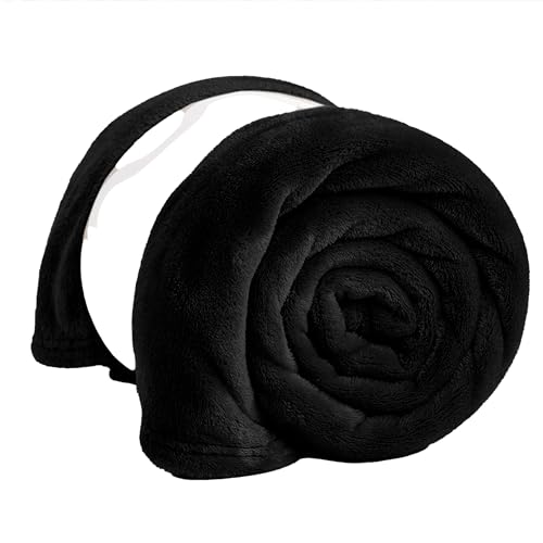 PRIME LINENS Fleece Blanket Reversible Throw for Sofa - Faux Fur Bed Blanket Lightweight Cozy Throw for All Seasons, Perfect for Bed Couch Camping & Travel (Black, 130 x 150 Cm)