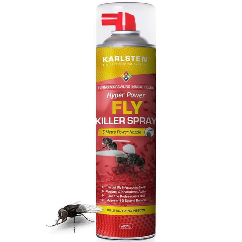 Karlsten Fly Killer Spray 600ml – 5 Metre Hyper Power Nozzle – Ultra-Strong Fly Spray for Home & Outdoor Use