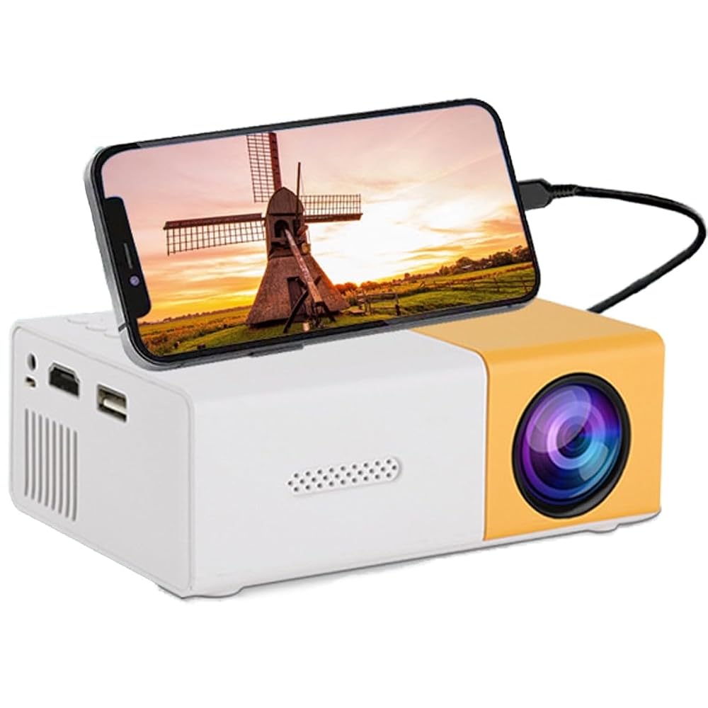 Mini Projector, Portable Phone Projector 1080P Full HD Support, Mini Projector for Bedroom with Remote Control, Compatible with HDMI/Audio/Smartphone/Tablet/PC/TV Stick/USB/AV