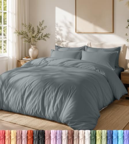 Utopia Bedding Lightweight Duvet Quilt Cover Set with 50x65 cm Pillow cases, 220x220 cm - Soft Microfibre Polyester (Grey)