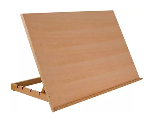 Adjustable Wooden Drawing Board Large Natural Wood Sketching Canvas Table, Portable Desktop Workstation Wooden Artist Table Top Board Stand for Watercolour Oil Painting Art Supplies Camping (42cm)