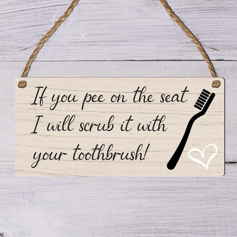Funny Bathroom Sign – If You Pee on the Seat Plaque – Humorous Toilet Wall Decor – Quirky MDF Wooden Hanging Sign with Twine – Novelty Guest Bathroom Accessory