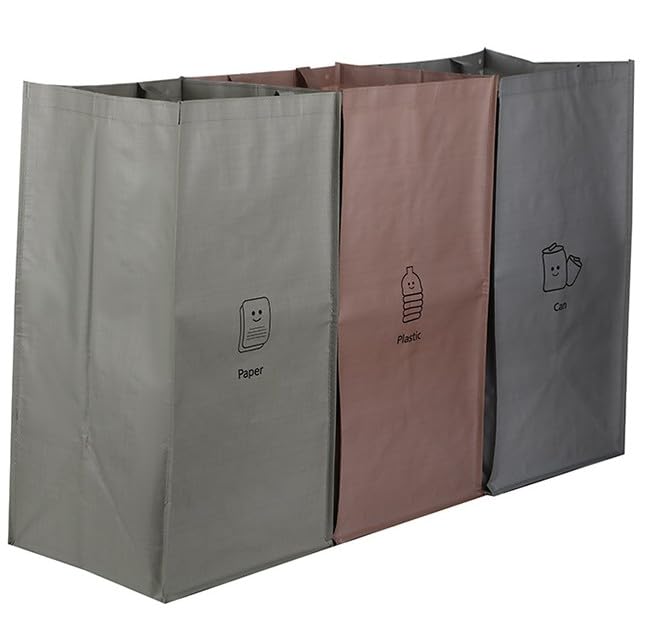 Wisebom 3 Pieces Indoor Recycling Bins, 3 Compartment Bin Waterproof Recycle Bins Reusable Recycling Bin Bags with Handle for Kitchen Home Office