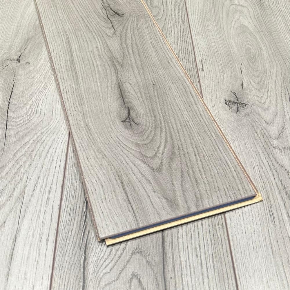 8mm Laminate Flooring Century Grey Oak - Light Grey Plank Effect - Luxury Laminate - Click Installation - Sold Per 2.131m2 Pack