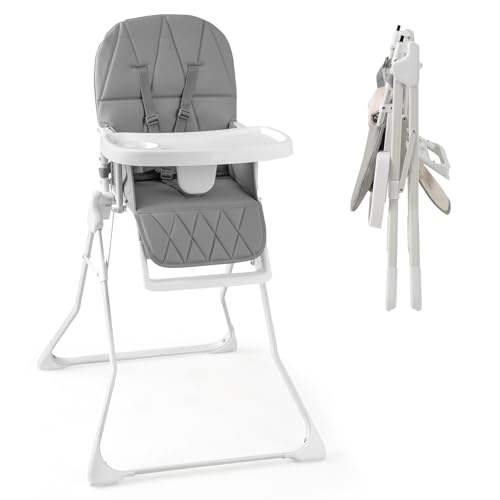 GYMAX High Chairs for Baby and Toddler, Compact Foldable Highchair (Grey)