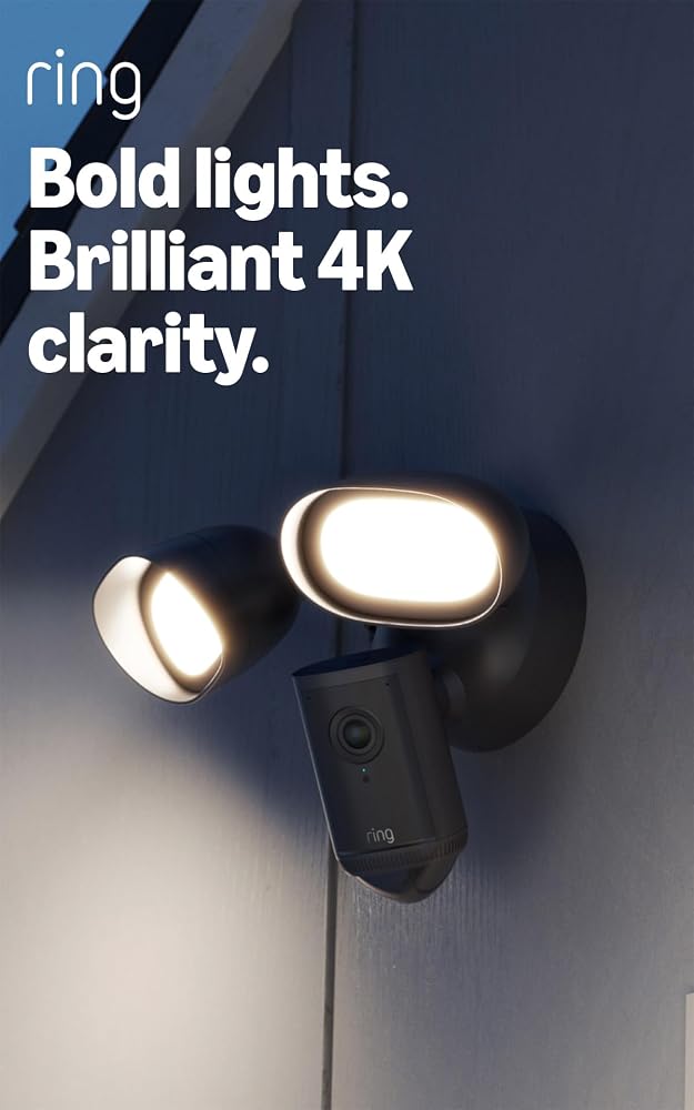 Ring Floodlight Cam Pro (Newest Gen), Outdoor Security Camera, Retinal 4K, 10x Enhanced Zoom, 2000 Lumen Floodlights & Siren