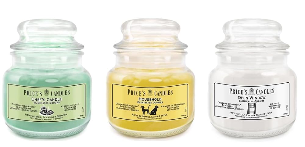 Price's Candles Set of 3 Small Jar Candle Bundle | Fresh Air Range | Chef's, Household & Open Window Scents