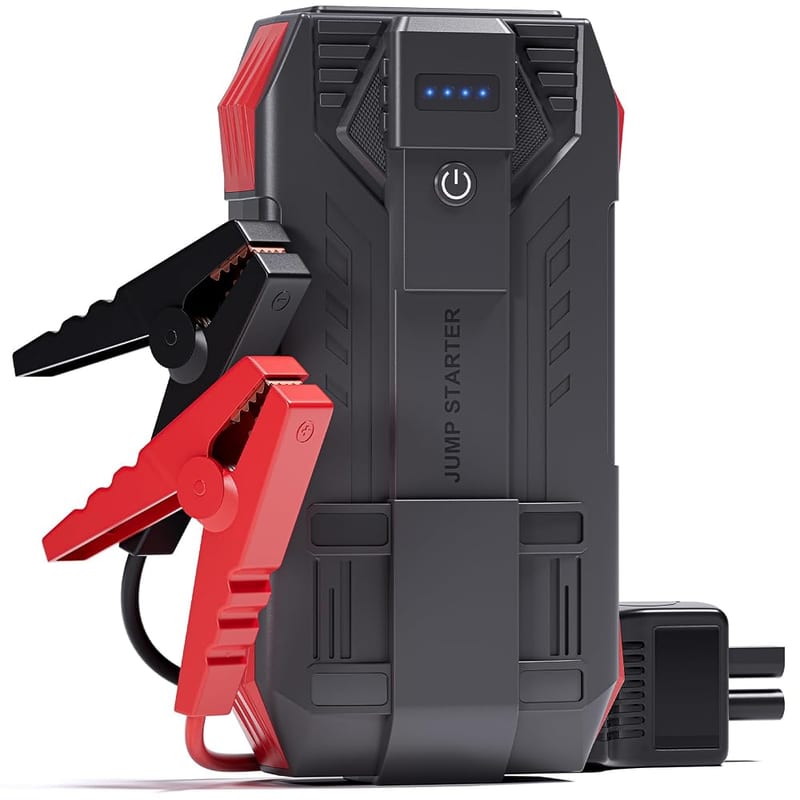 Povasee Jump Starter Power Pack, 6000A Car Battery Booster Jump Starter Power Bank (up to 10L Petrol/8L Diesel), 12V Jump Pack Car Starter with Jump Leads, Emergency LED and 2 USB Ports