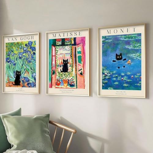 Monet Wall Art Set of 3 Framed Canvas Paintings, Abstract Flower Field Pictures for Living Room, 30x40cm