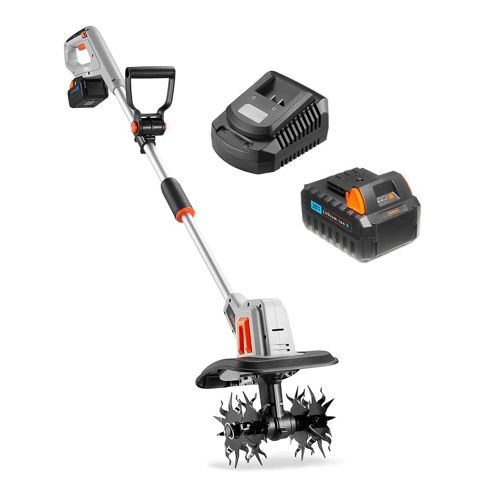 VonHaus Tiller Cordless – Electric Garden Soil Cultivator/Rotavator – 20V Battery, Charger, 16cm Tilling Depth, 20cm Working Width