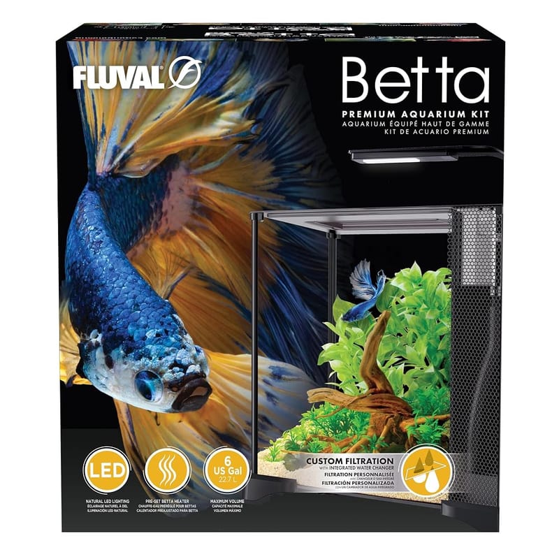 Fluval 20L Betta Aquarium Kit, Complete Curved-Glass Nano Tank with LED Light, Filter and Décor