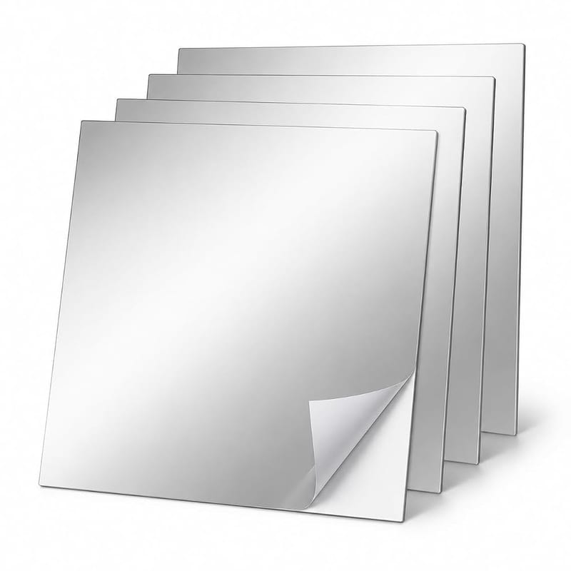 Acrylic Mirror Tiles 8 Pack Wall Flexible Mirror Sheets Self Adhesive Mirrors Stickers, Small Square Cuttable Shatterproof Mirrors, Non-Glass, Safety Reflective for DIY Craft Home Wall Decor (4x6 in)