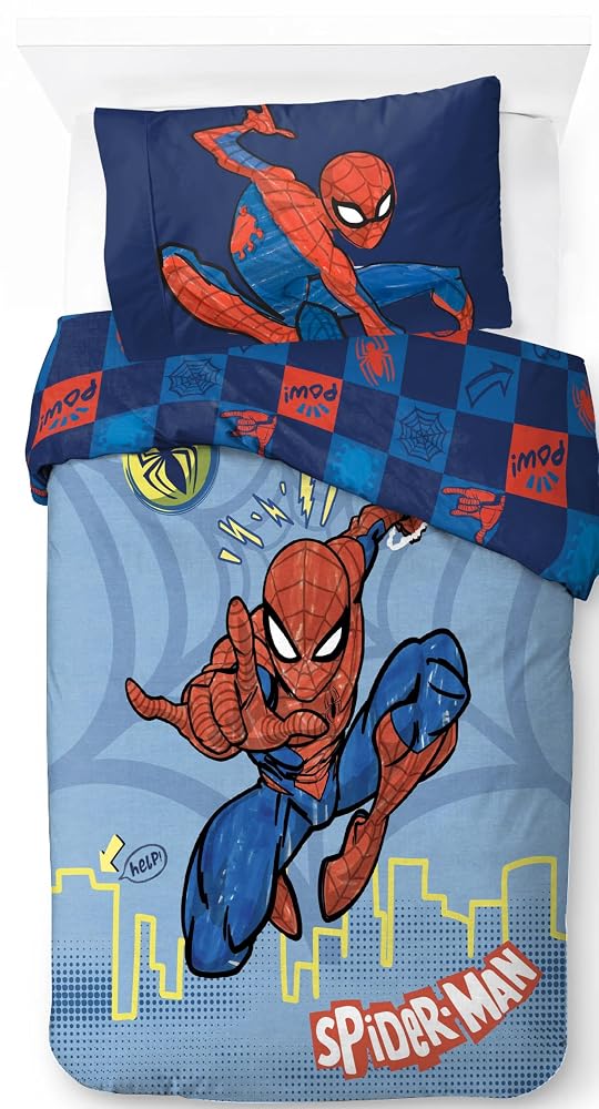 Jay Franco Children’s Marvel Spiderman Single Duvet Cover Set, 100% Cotton Super Soft Bedding with Pillowcase, Official Licensed Product, Blue