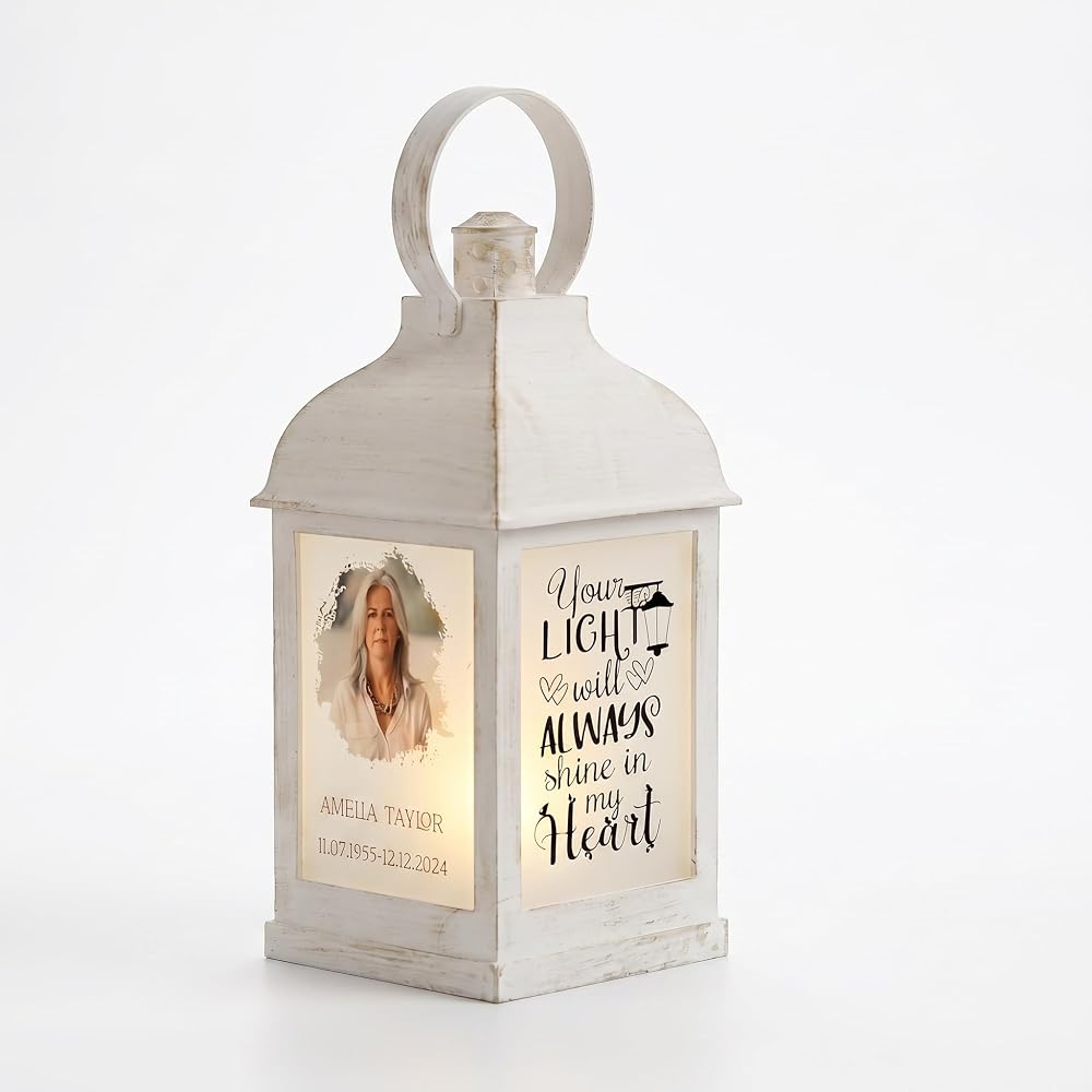 Personalised Photo Memorial Lantern with Candle Holder, Memory Light Display