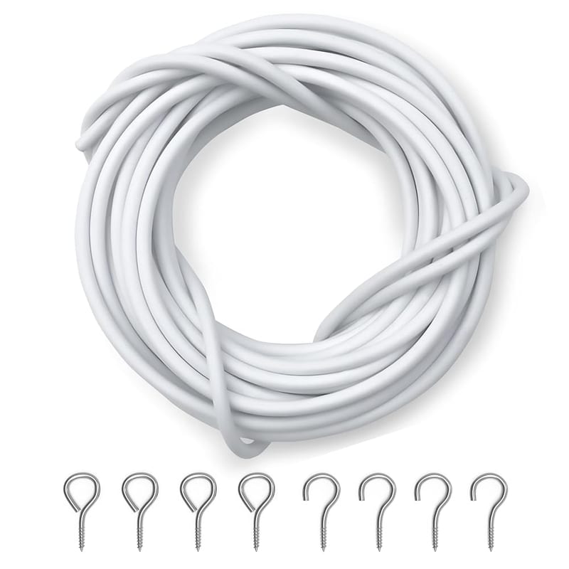 Dikots Net Curtain Wire and Hooks Set - 3 Metre Curtain Wire Kit with 4 Eyes & 4 Hooks