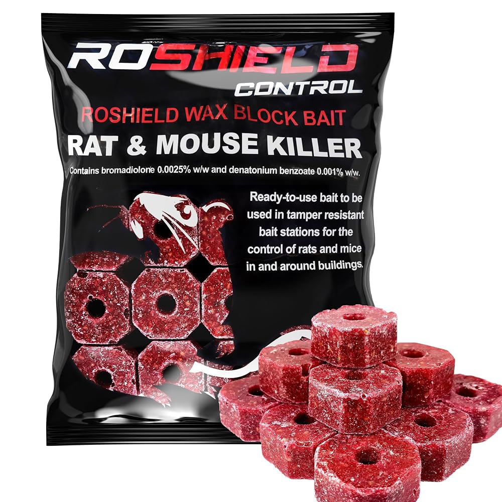 ROSHIELD Rat/Mouse Poisoning, Poison Blocks 300g, Super Strength, Single-Feed Fast Acting Rat & Mouse Killer, Rat Poison Block Bait - Indoor, Outdoor For Rodent Bait Station Refill Packs