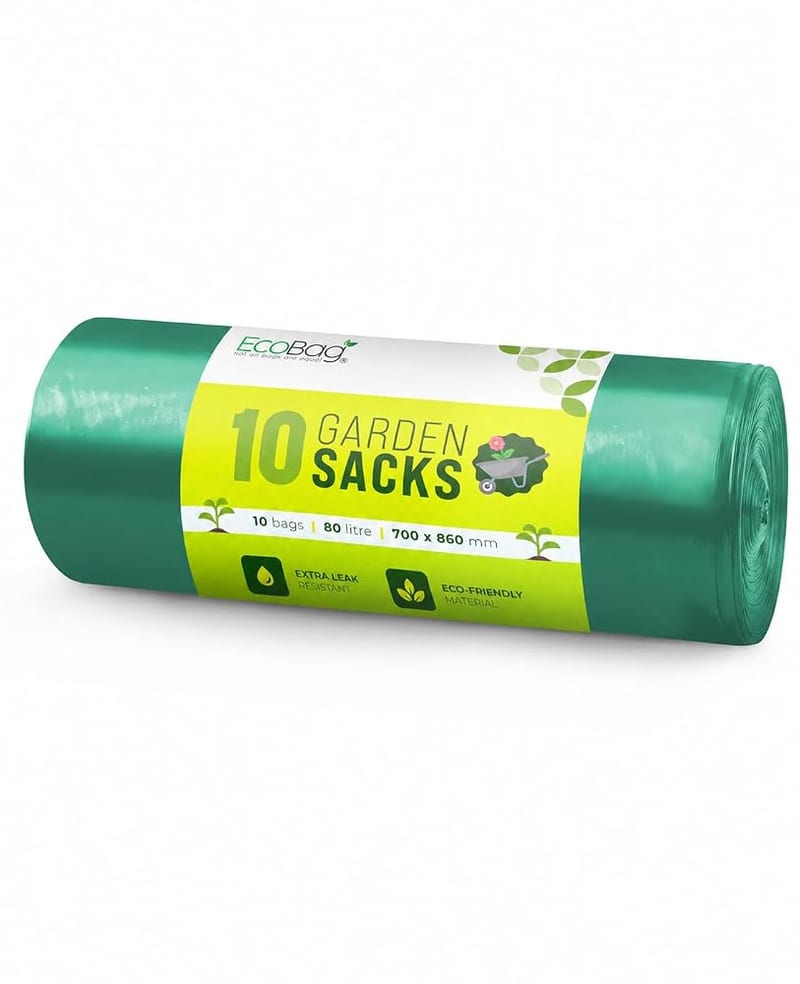 EcoBag - 10 Pack Extra Strong Heavy Duty Garden Sacks - 80 Litre - 30 Microns