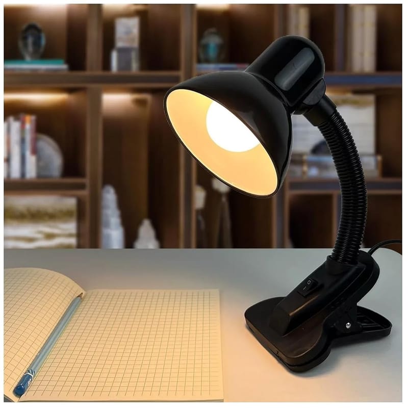 DUAS Adjustable Desk Lamp with Clamp for Bed, Study and Reading, Modern Clip Light, E27 Bulb, 40W, Adjustable Arm, Black
