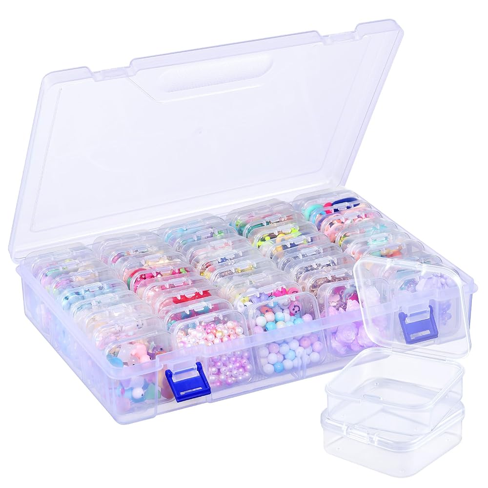 Funtopia 40 Pcs Bead Storage Box, Small Plastic Craft Organiser Containers with Lids, Mini Transparent Boxes for Jewelry, Beads and Small Parts