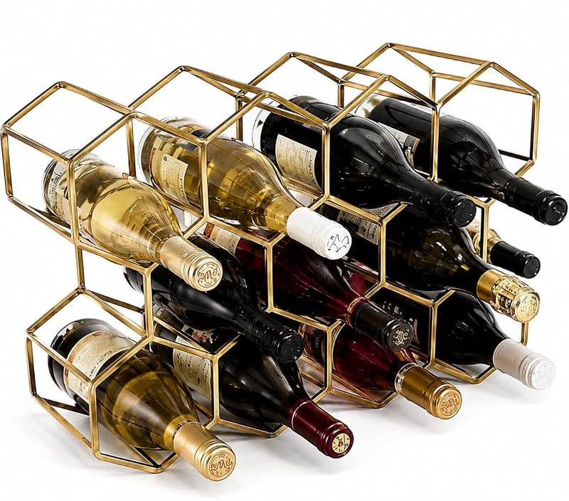 DIVCHI Wine Rack 11 Bottle Holder, No Need Assembly Modern Metal Wire Wine Storage for Countertop Table Top Coffee Bar & Kitchen (Gold)