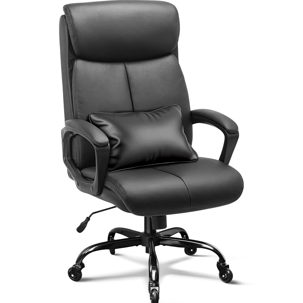BASETBL Executive Office Chair, Business Choice Ergonomic Computer Desk Chair, Multi-zone Support Independent Lumbar Pillow Rubber Casters, PU Leather Black