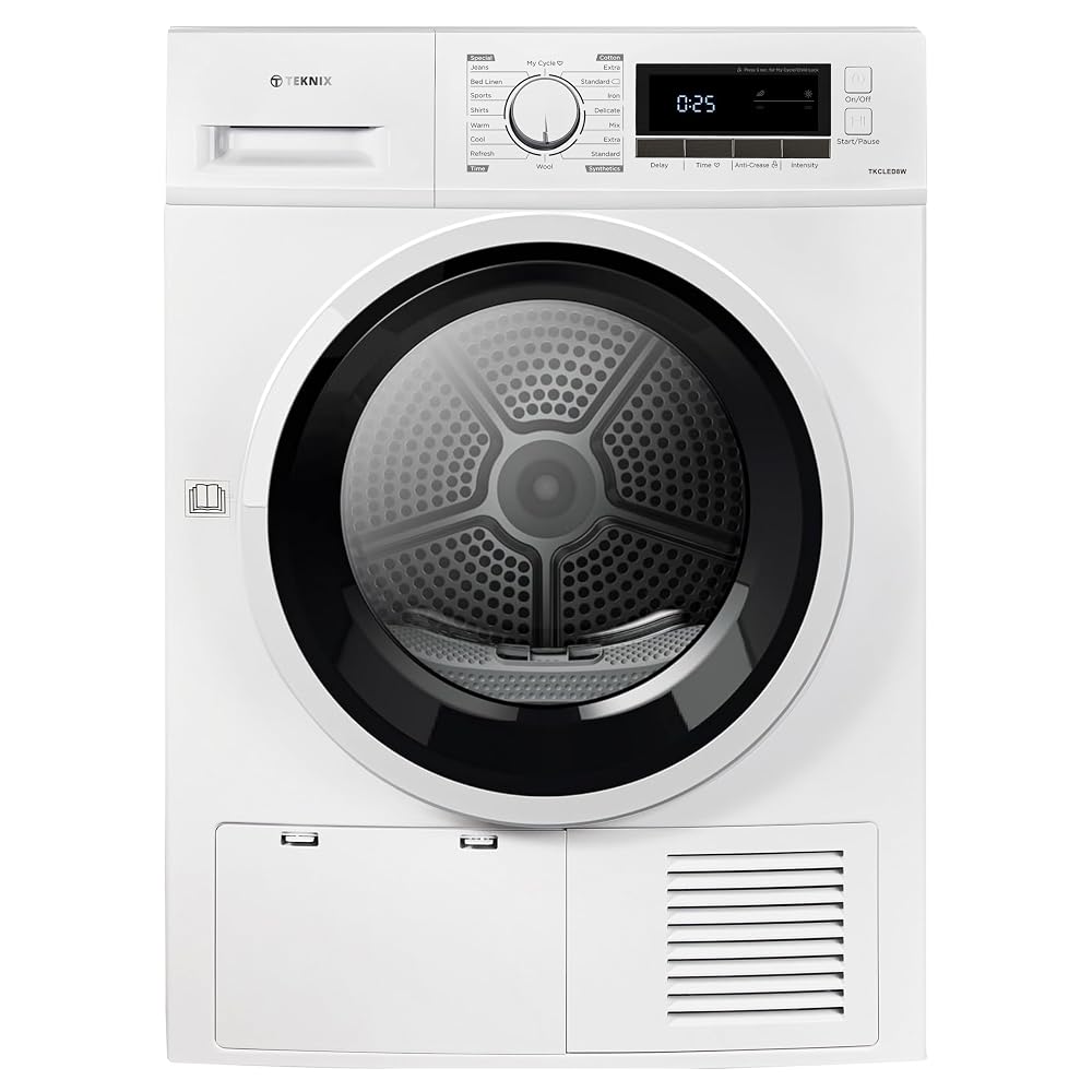 Teknix TKCLED8W 8kg Condenser Tumble Dryer, Top Water Tank, LED Display, 16 Programs