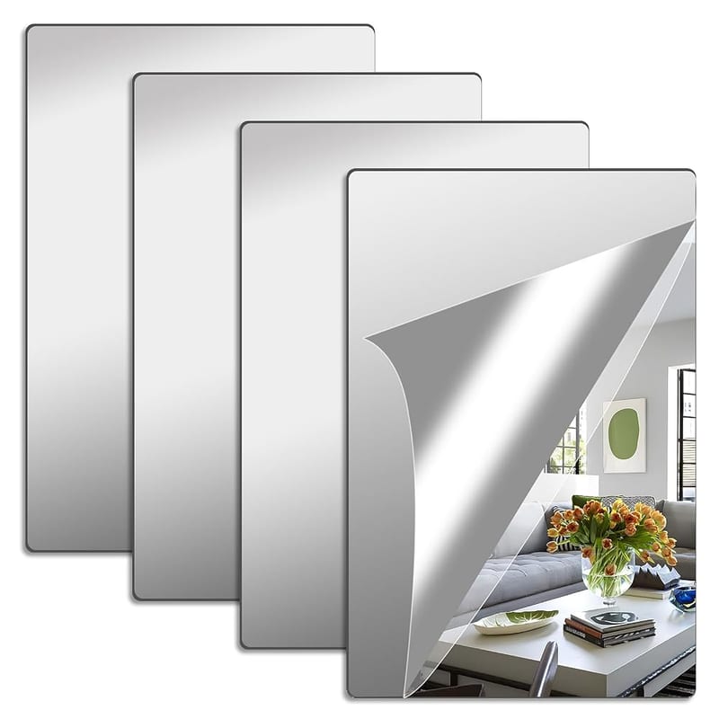 UNINGYI 4 PCS Self Adhesive Mirror, 20 x 30 cm Mirror Tiles Self Adhesive, Acrylic Stick on Mirrors for Walls, Stick on Mirrors for Wardrobe Doors, Flexible Tiles for Wall, Bathroom, Bedroom