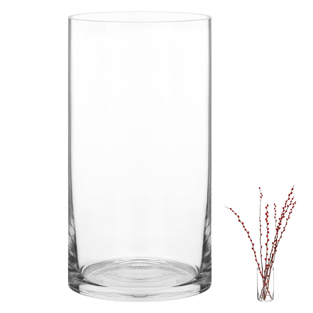 QWORK Elegant Large Glass Cylinder Vase for Flowers, Tall Centrepiece Vase for Home and Events