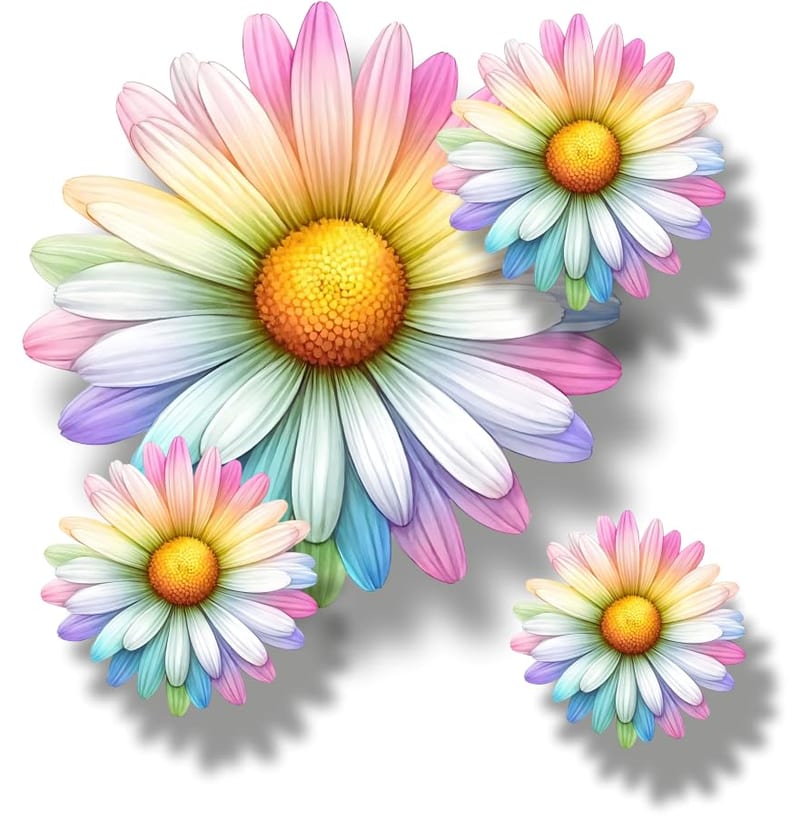 Colourful Daisy Vinyl Decals, Flower Wall Stickers, Floral Bedroom Decor, Qty:9