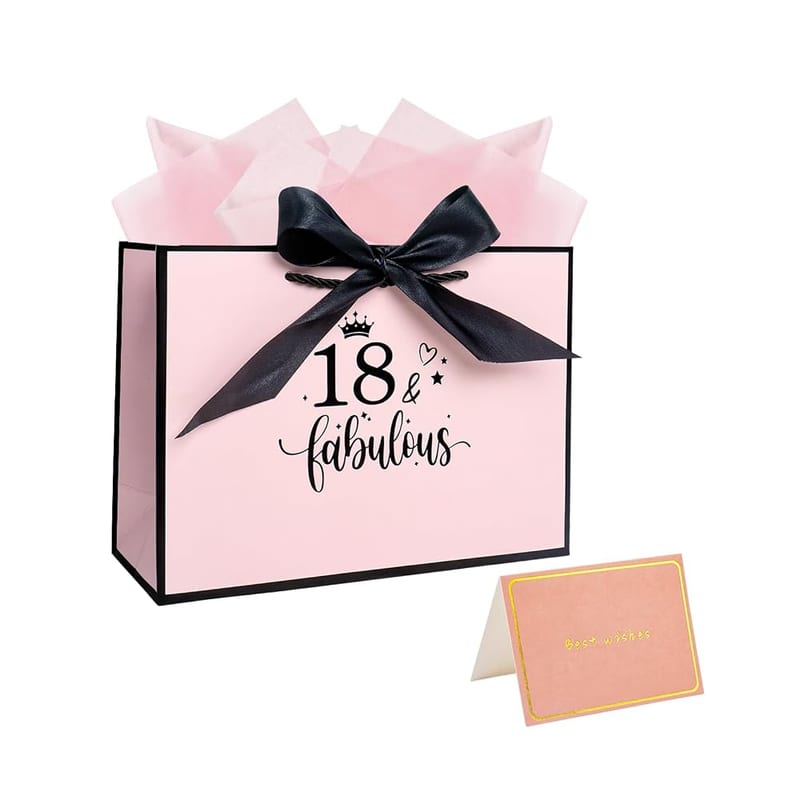 Nwvuop 18th Birthday Gift Bag for Girls, Large Gift Bag with Tissue Paper for 18th Birthday Presents
